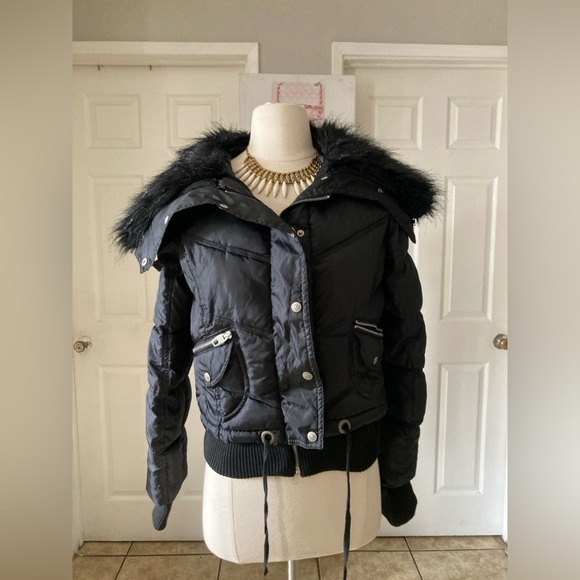 Cappuccino gold puff coat with removable faux fur collar size M - Picture 1 of 10